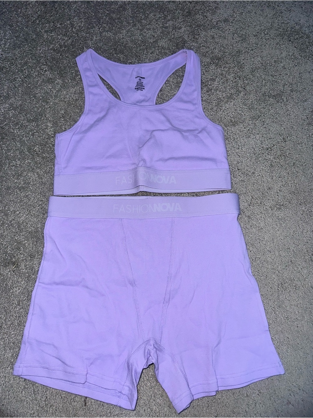 Fashion Nova Lavender Ribbed Racerback Sports Bra & High-Waist Bike Shorts Set